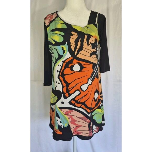 eva varro Tops - New Eva Varro Abstract Butterfly Art to Wear Cold Shoulder Top Medium